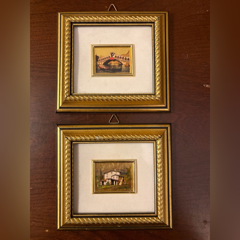 Vintage Italian 23k Gold Leaf Foil Chromolithographs Set of 2
